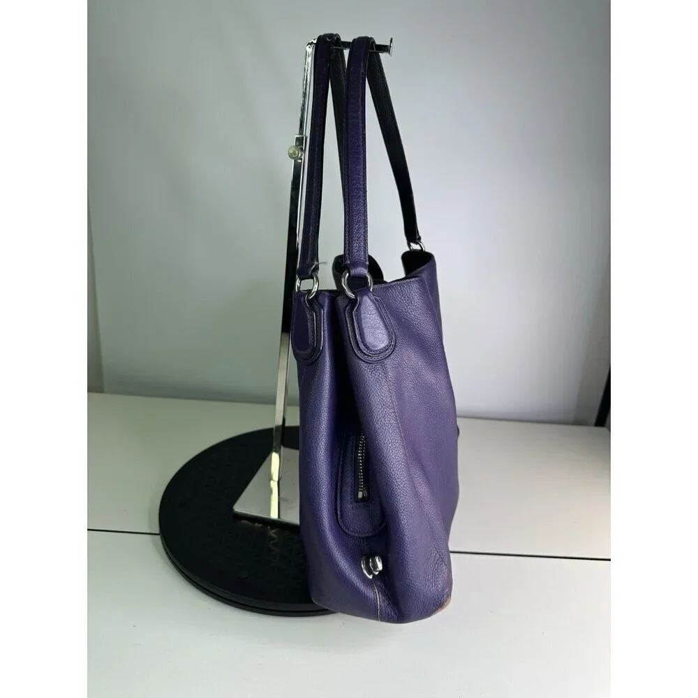 Vtg Coach Turnlock Edie Dark Purple Pebble Leather Shoulder Bag